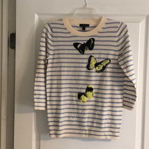 J. Crew Striped Sweater with Butterfly Design